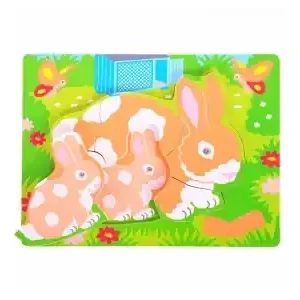 Bigjigs Träpussel - Chunky Mum & Baby, Kaniner (6) | Spara nu