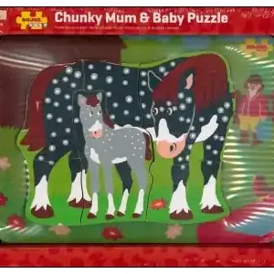 Bigjigs Träpussel - Chunky Mum & Baby, Hästar (6) - Handla säkert