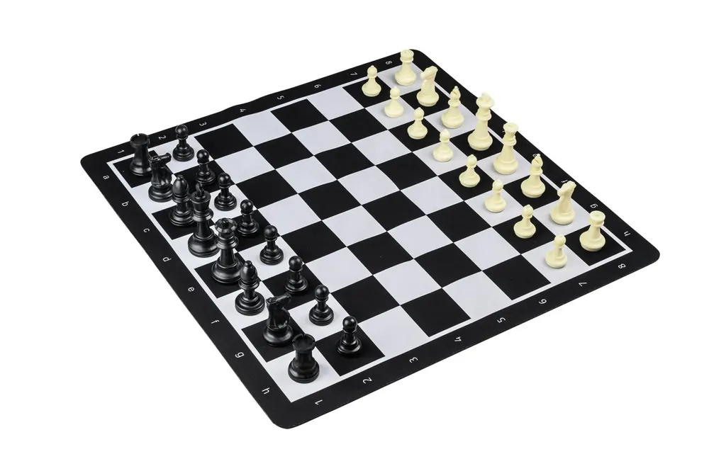 Enkel retur - Chess set, rollable, field 55 mm, with plastic pieces and carrying bag (2502)