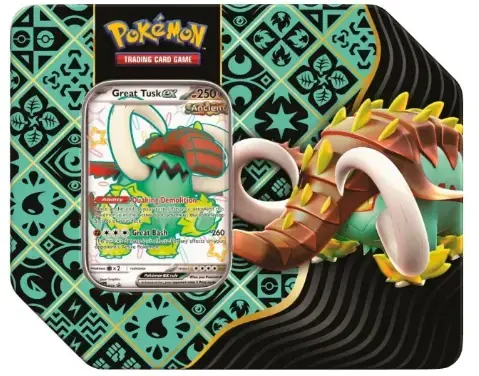 Pokémon TCG Scarlet & Violet - Paldean Fates Tin Shiny Great Tusk ex (USA ed med 5 Boosters) - Bra pris