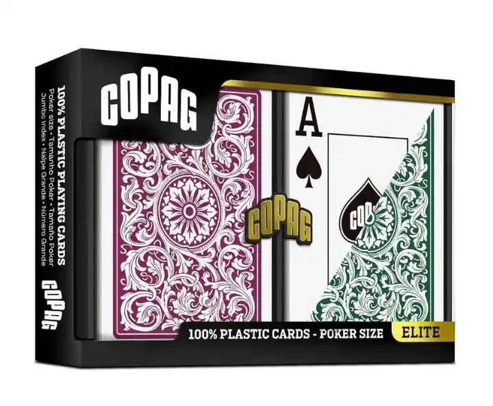 Så länge lagret räcker - 1546 Elite Poker size - Jumbo index playing cards double deck Burgundy/Green