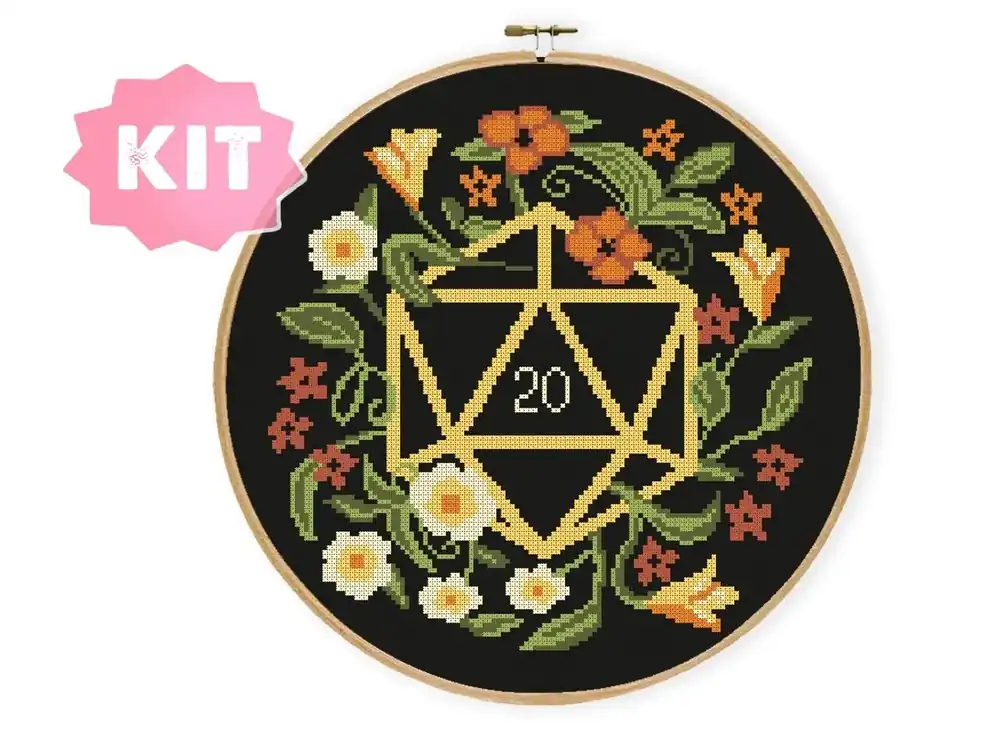 Floral Dice Korsstygnskit | Klar att skickas