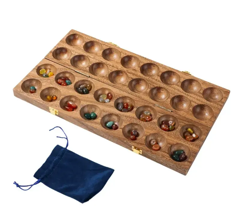Specialpris - Mancala dubbel – valnöt med 75 stora stenar