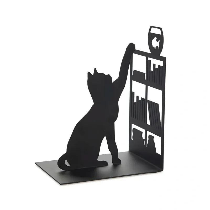 Rekommenderas - Bokstöd Fiskande katt svart metall