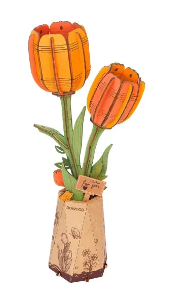 Orange Tulip Wooden Flower Bouquet Rowood Rolife - Tillverkarpris