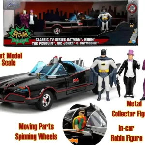 Batman 1966 Batmobile med Batman, Robin, Joker & The Penguin - 1 24 Die-Cast Modell Deluxe Edition | Prissänkt