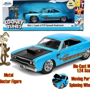 Fabrikspris - Looney Tunes - 1970 Plymouth Roadrunner med Wile E. Coyote - 1 24 Die-Cast Modell