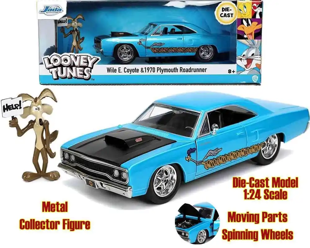 Fabrikspris - Looney Tunes - 1970 Plymouth Roadrunner med Wile E. Coyote - 1 24 Die-Cast Modell
