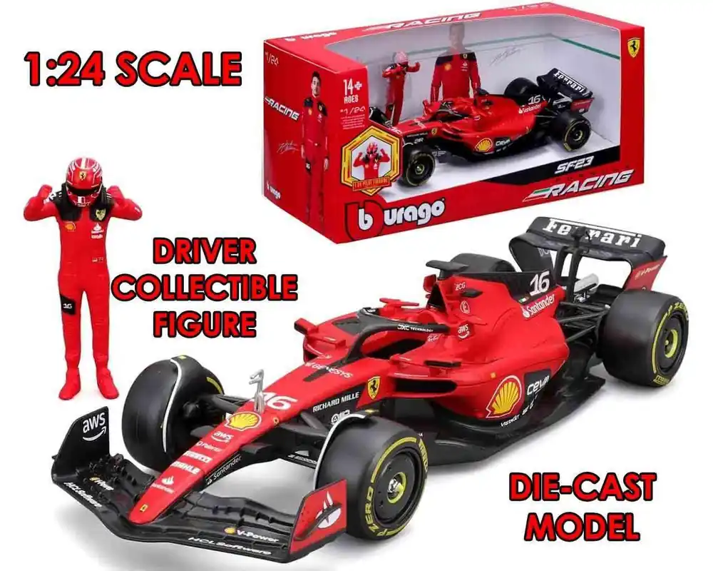 F1 Ferrari SF-23 med Leclerc-figur - 1 24 die-cast modell - Beställ direkt