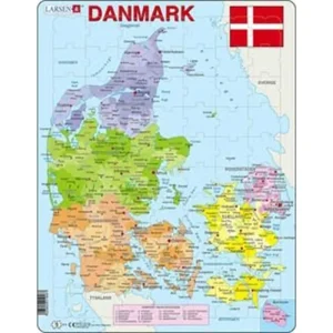 Hög kvalitet - Larsen Puzzles Pussel Danmark – Politisk Karta – 70 Bitar, Maxi (36,5 × 28,5 cm) 2D Pussel