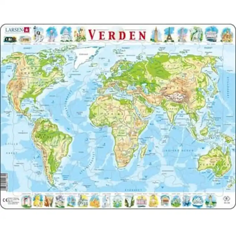 Tidsbegränsat erbjudande | Larsen Puzzles Pussel Världskarta – Fysisk Karta – 80 Bitar Maxi (36,5 × 28,5 cm) 2D Pussel