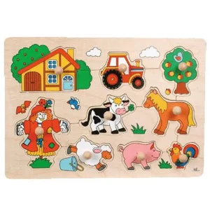 Precis tillagt - Goki Wooden Stud Puzzle Farm Retro 9pcs. Trä
