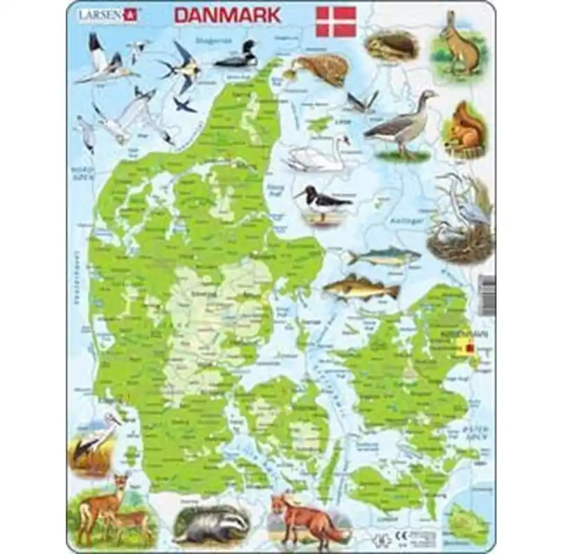 Larsen Puzzles Puzzle Denmark physical with animals - 66 pieces Maxi (36.5x28.5 cm) 2D Pussel - Enkel retur