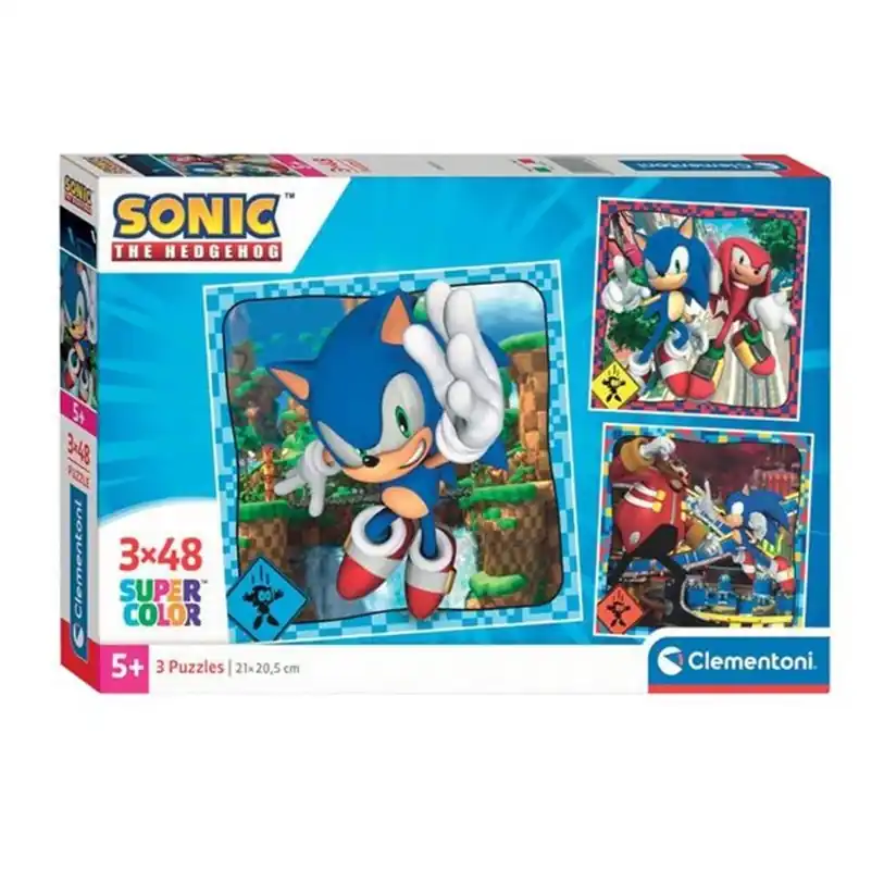 Clementoni Jigsaw Puzzle Super Color Square Sonic 3x48pcs. 2D Pussel - Endast ett fåtal kvar