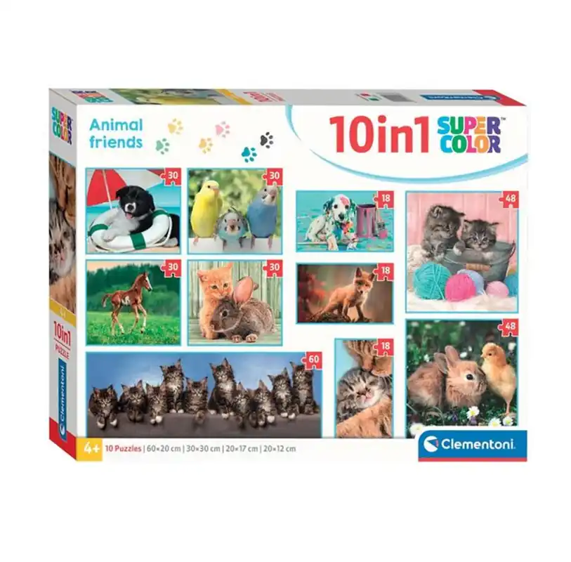 Clementoni Jigsaw Puzzle Super Color 10in1 Animal Friends 2D Pussel | Finns tillgänglig