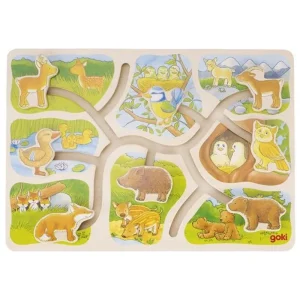 Säker betalning - Goki Wooden Sliding Puzzle Who Belongs to Who 8 pcs. Trä