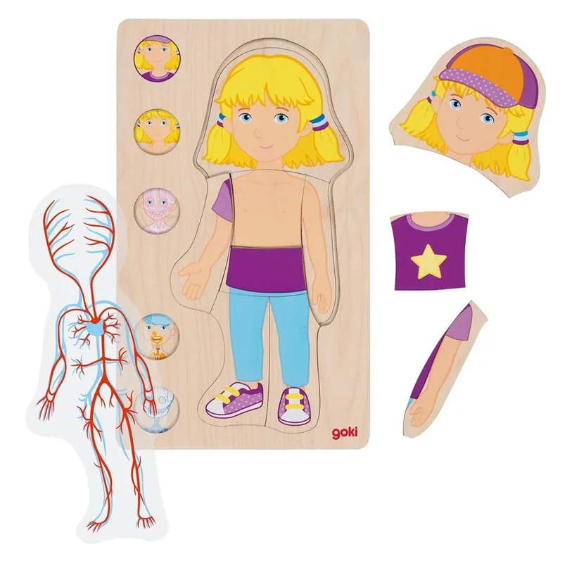 Passa på | Goki Wooden Layer Puzzle Human Body Girl 29 pcs. Trä