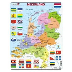 Precis inkommet | Selecta Play - Larsen Jigsaw Puzzle Map of the Netherlands with Provinces and Flags 48 pcs.