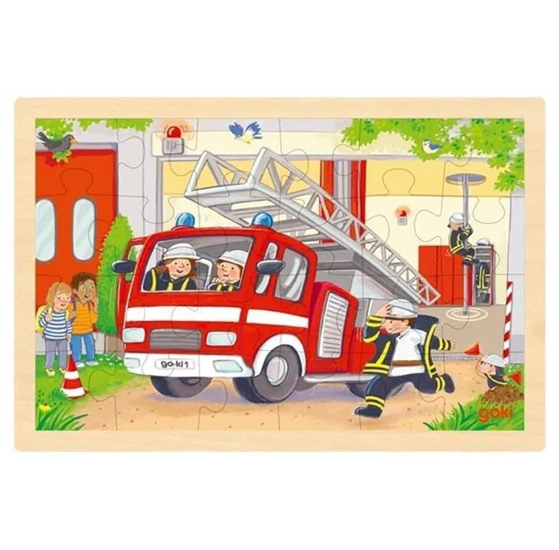 Toppsäljare - Goki Wooden Jigsaw Puzzle - Helicopter and Fire Truck - 24 pcs. Trä