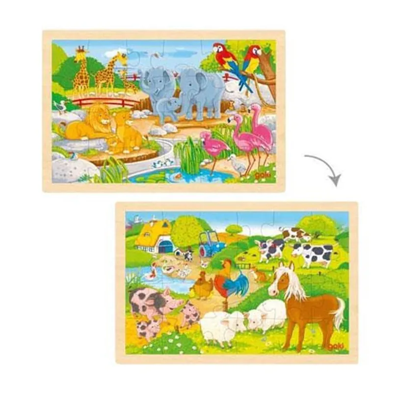 Goki Wooden Jigsaw Puzzle - Farm and Zoo - 24 pcs. Trä | Favorit