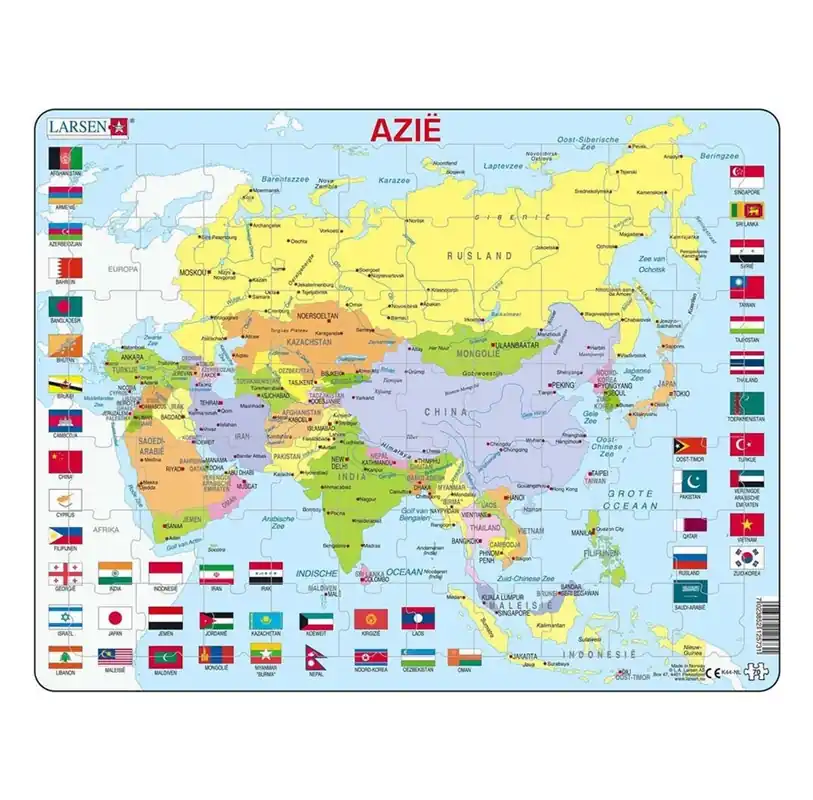 Få kvar i lager | Larsen Puzzles Map Asia with Flags 70 pcs. 2D Pussel