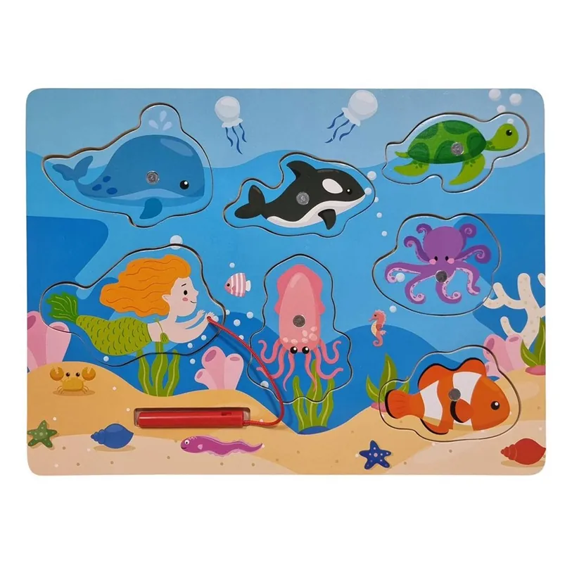 Playwood Wooden Jigsaw Puzzle and Fishing Game - 7 pcs. Trä | Premium