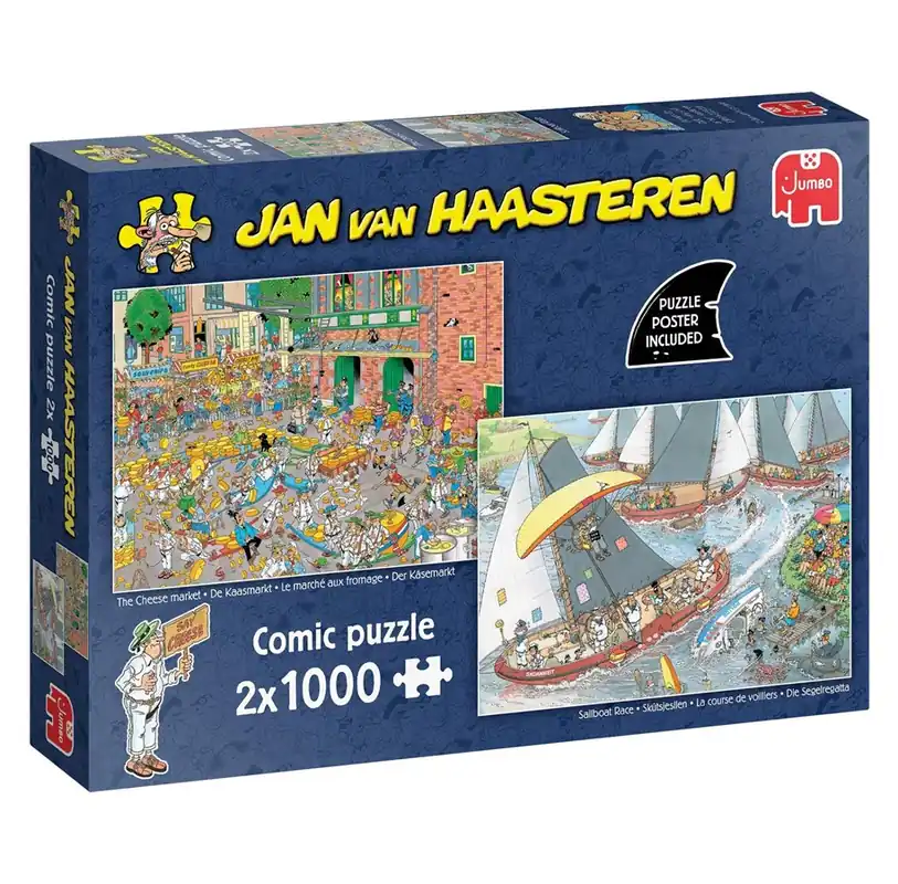Rekommenderas | Jumbo Jan van Haasteren Jigsaw Puzzle - The Cheese Market & Skutsjesilen - 2x1000 pcs. 2D Pussel