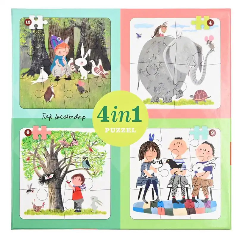 Lobbes Animals by Fiep 4in1 Puzzle - Specialpris