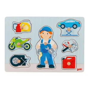 Goki Wooden Stud Puzzle Mechanic 8 pcs. Trä | Skynda dig