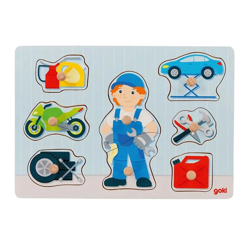 Goki Wooden Stud Puzzle Mechanic 8 pcs. Trä | Skynda dig