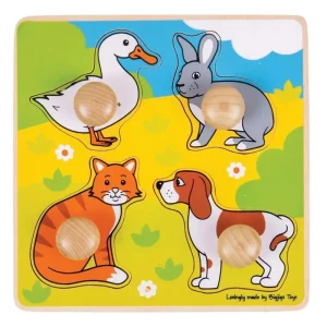 Bigjigs Wooden My First Knob Puzzle Pets - 4 pcs. Trä | Tidsbegränsat erbjudande