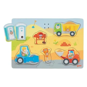 Försäljningssuccé - Goki Wooden Shape Puzzle Construction Site with Sound 6 pcs. Trä