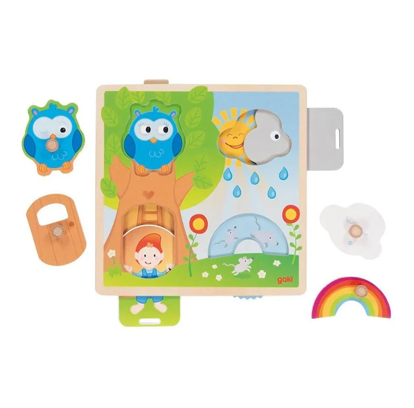 Precis tillagt - Goki Wooden Background Shapes Puzzle Weather 4pcs Trä