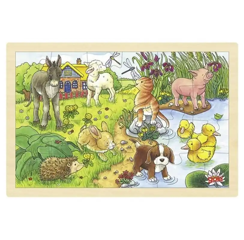 Kan beställas online - Goki Wooden Jigsaw Puzzle Baby Animals 24 pcs. Trä