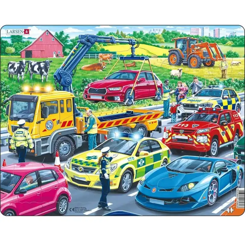 Handla nu | Larsen Puzzles Rescue Vehicles on highway