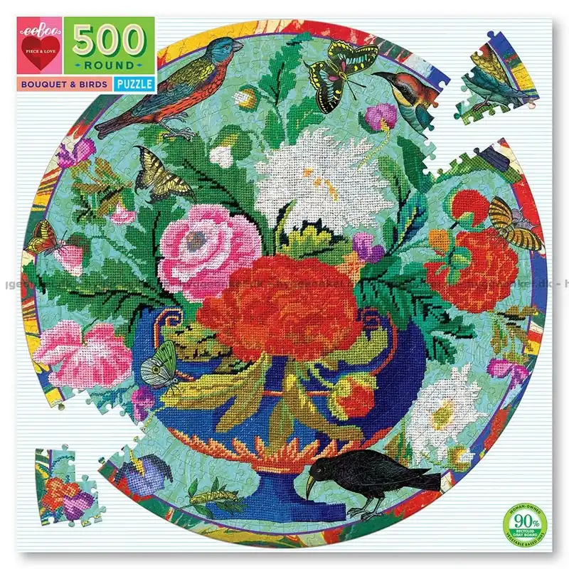 Kanonerbjudande | Blommor och fågler - Runt pussel, 500 bitar