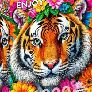 Blomsterkrans runt tigern, 1000 bitar | Så länge lagret räcker