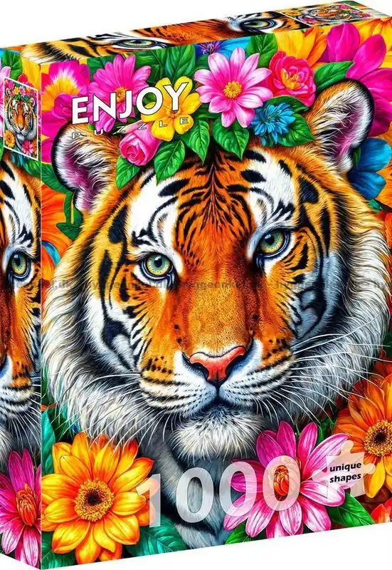 Blomsterkrans runt tigern, 1000 bitar | Så länge lagret räcker
