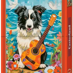 Bästsäljare | Collie med gitarr på stranden, 500 bitar
