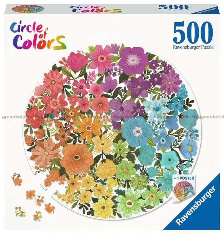 Nyligen lanserat - Färgglada cirklar Blommor - Runt pussel, 500 bitar