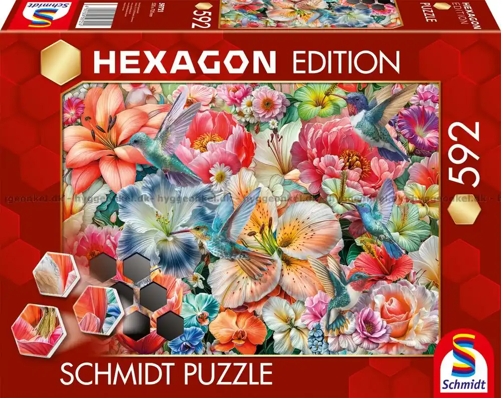 Hexagon Färgglada blommor och fåglar, 592 bitar | Specialpris