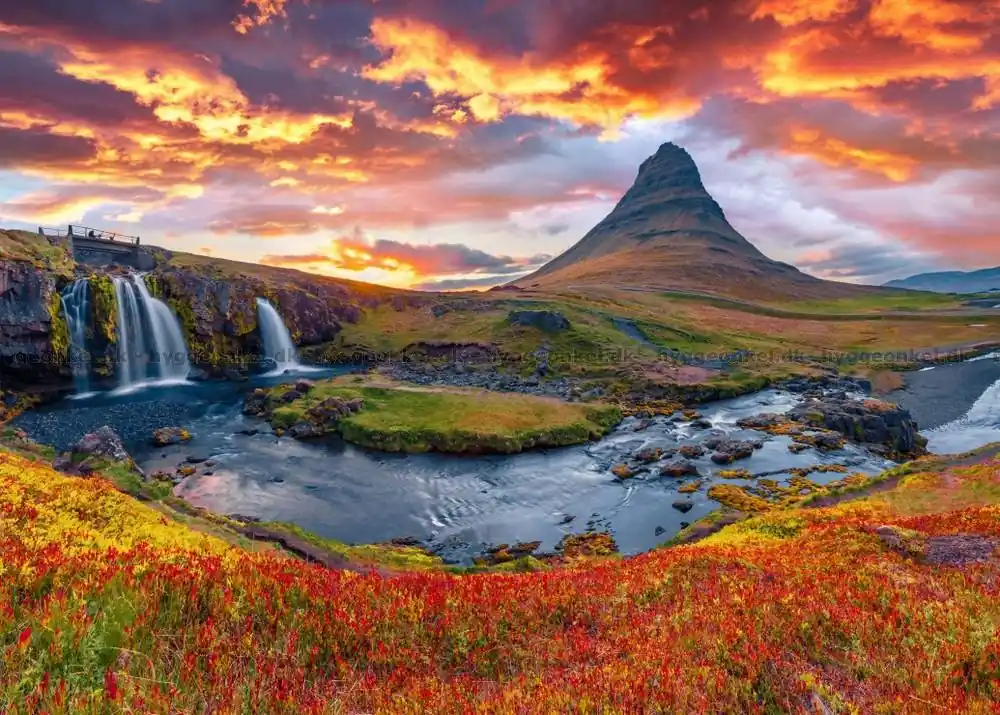 Island Kirkjufellsfoss vid solnedgången, 500 bitar - Kundfavorit