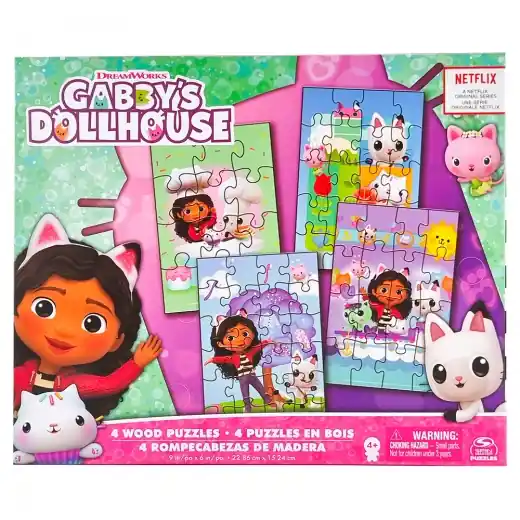 Premiumkvalitet | Gabby‘s Dollhouse - Träpussel 4 pack