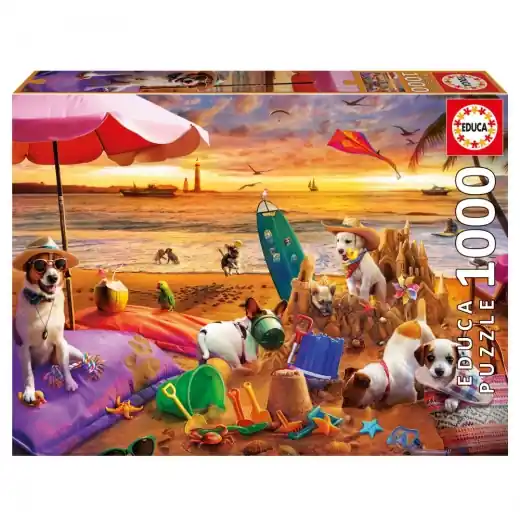 Utförsäljning - Educa Pussel Dogs playing at the beach 1000 Bitar