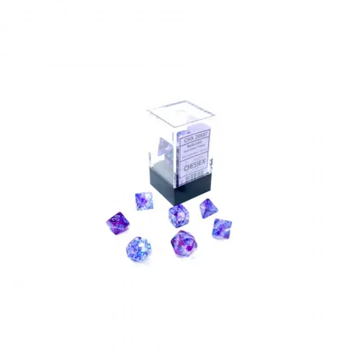 Dice Set 7 Mini Nebula Nocturnal/Blue Luminary - Premiumkvalitet