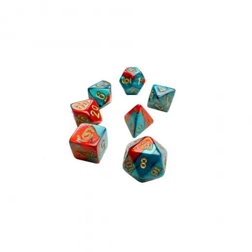 Populär | Dice Set 7 Mini Gemini Red-Teal/Gold Luminary