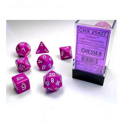 Dice Set 7 Opaque Light Purple/White - Riktigt fynd