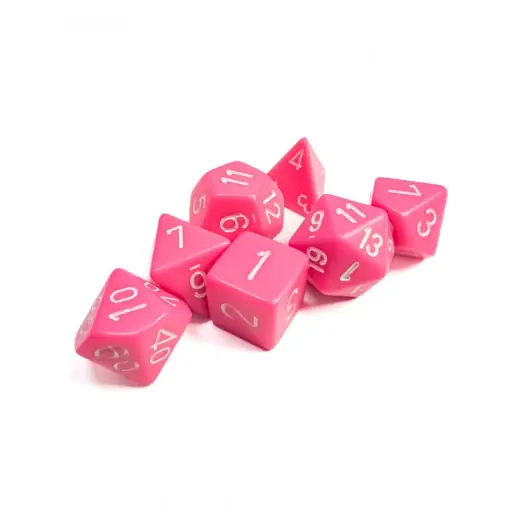 Dice Set 7 Opaque Pink/White - Extra bra pris