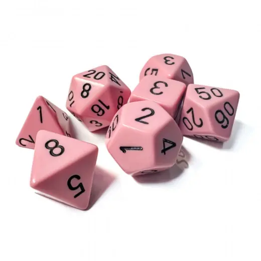 Dice Set 7 Opaque Pastel Pink/black | Spara nu