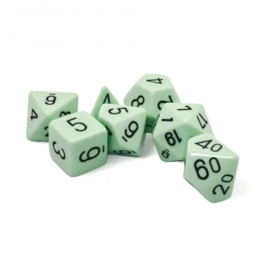 Dice Set 7 Opaque Pastel Green/black - Sista dagarna